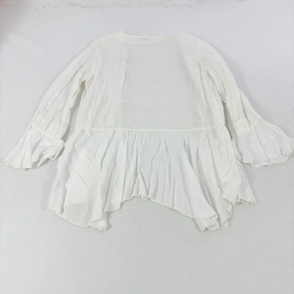 Italian Linen Ruffle Cardigan Women's M/L White Peplum Bell Sleeve Pirate Resort